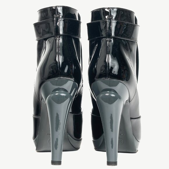 Chanel Black Patent Leather Cap-Toe Platform Booties - Picture 3 of 11